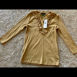 🤎NWT Ralph Lauren ruffled 💯 cotton t shirt  sizS